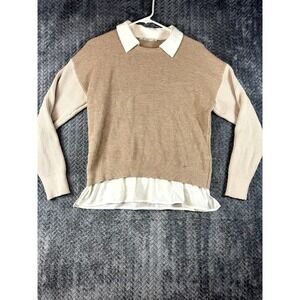 Sioni Milano‎ Layered Look Sweater Womens Medium Tan Cream Ribbed Chunky Knit